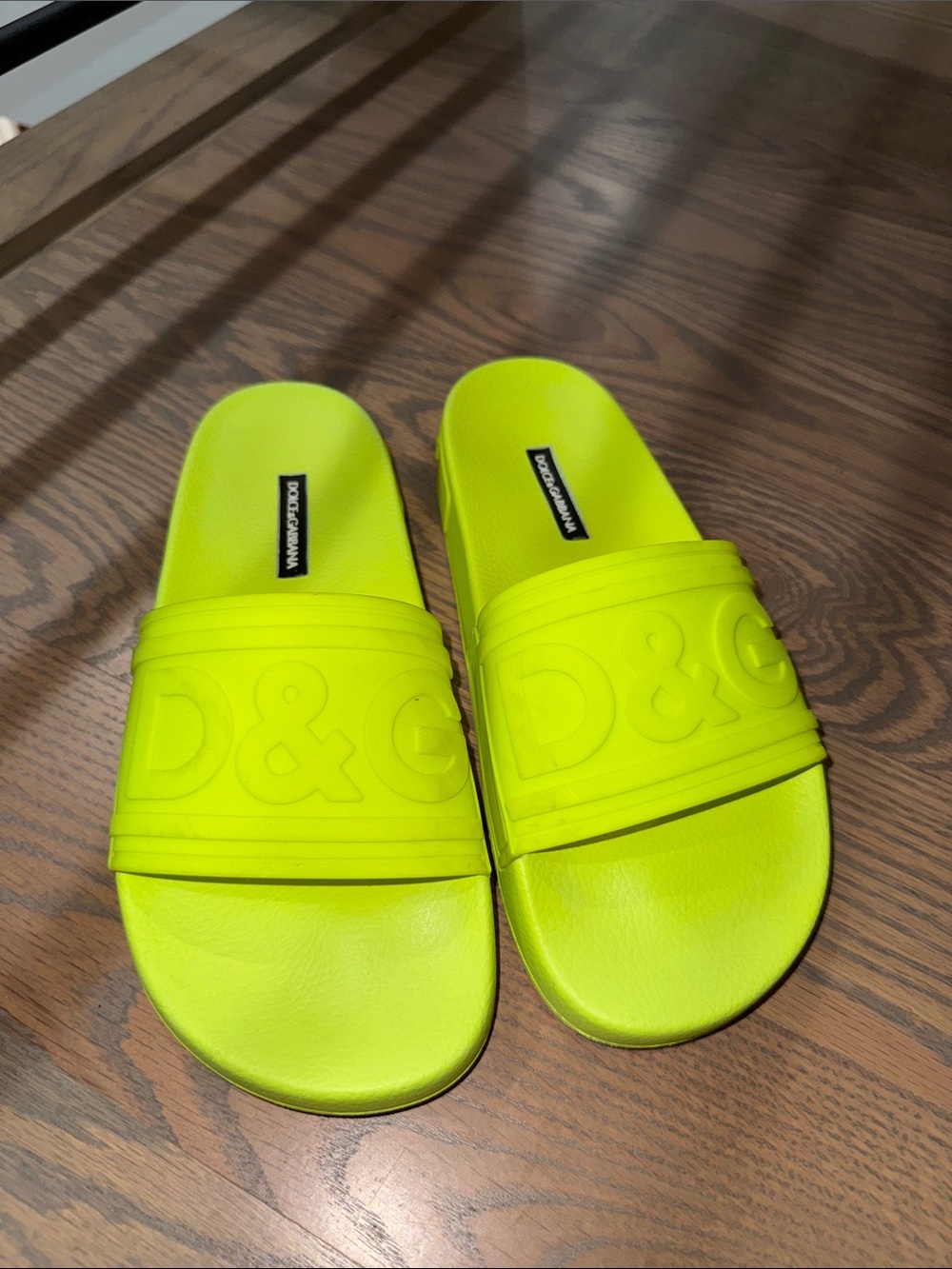 Dolce & Gabbana Neon Yellow D&G Slide Sandals